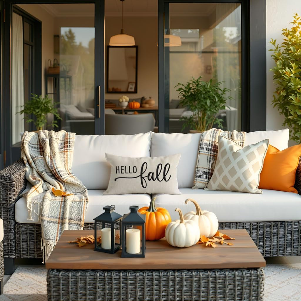 Hello Fall Throw Pillow Covers 12X20, Cream | Farmhouse Fall Decorations for Home Decor, Outdoor Autumn Lumbar Decorative Cushion Case for Living Room Sofa Couch Porch