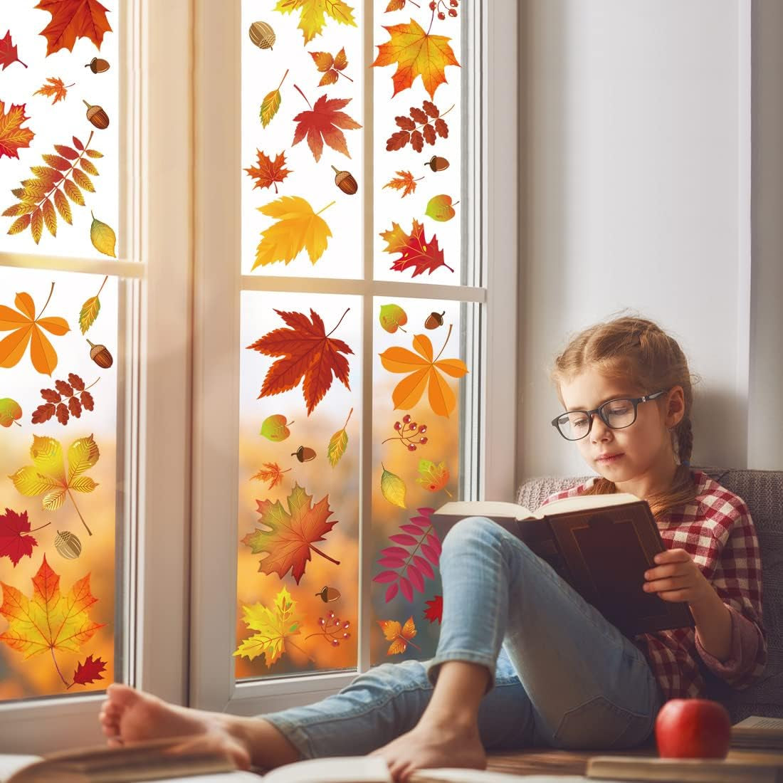 216 Pcs Fall Window Clings Stickers Fall Window Decorations for Fall Autumn Thanksgiving Holiday Glass Window Decorations