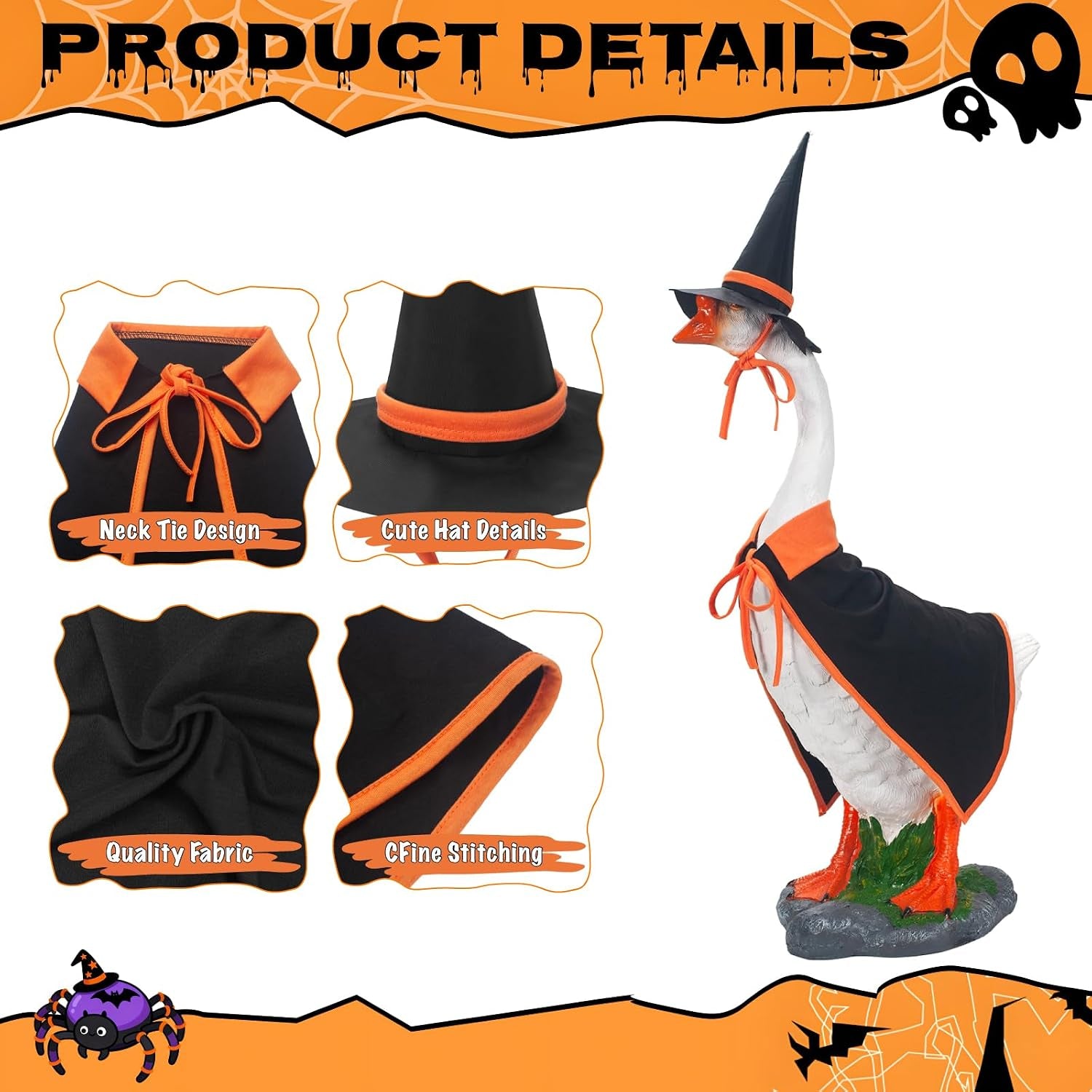 Witch Porch Goose Outfits for 23 Inch, 2 PCS Halloween Cloak Hat | Fits 17In & 23In Geese, Thick Polyester Weather-Ready, Outdoor Porch Yard Decor, Machine Washable, Goose Not Included