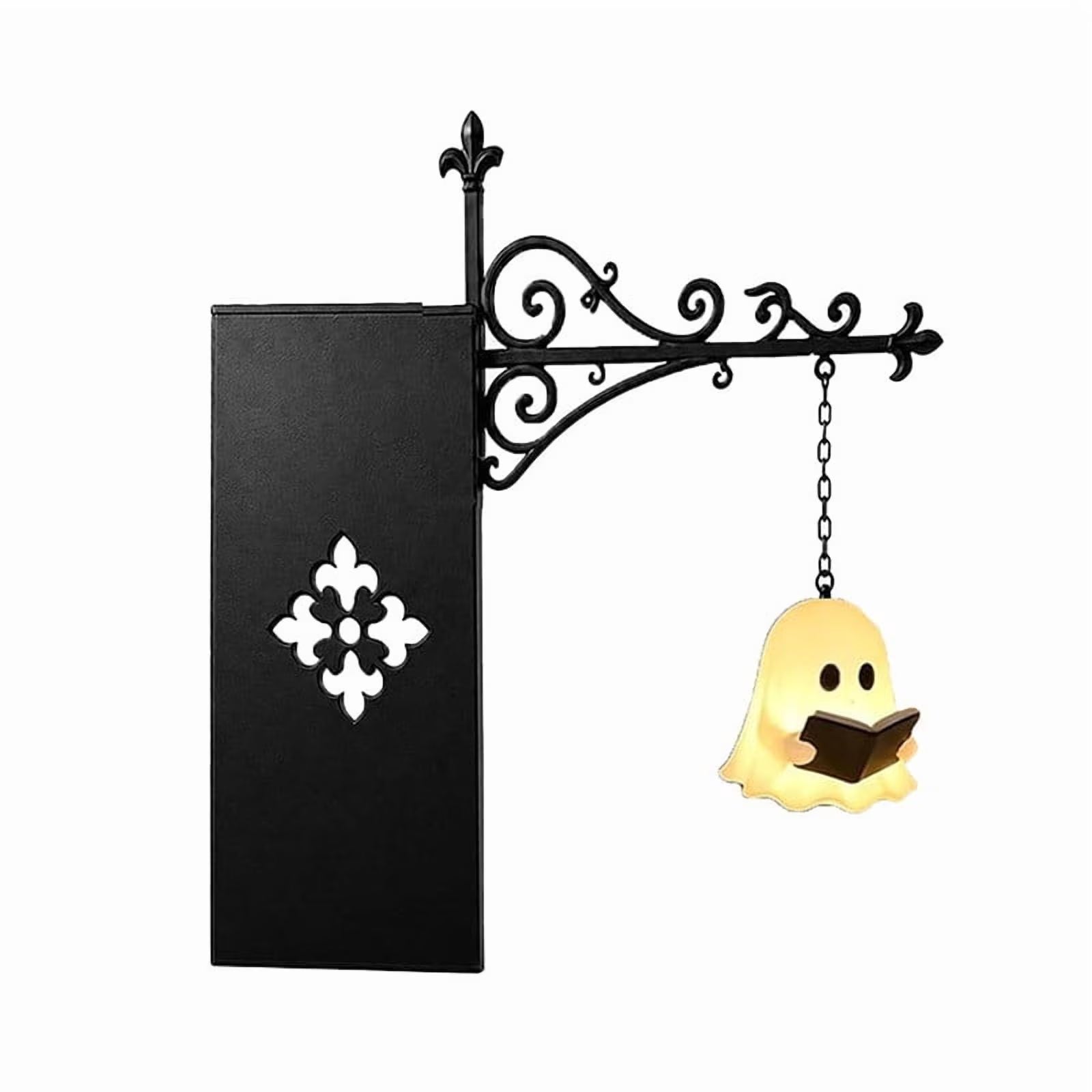 2 Pcs Library Lantern-Decorative Bookshelf Lighting, Vintage Fantasy Book Nook Lamp, Magic Reading Light for Bookworms with Ghost Charm, Portable Shelf Decor, 9.8*9.3 In