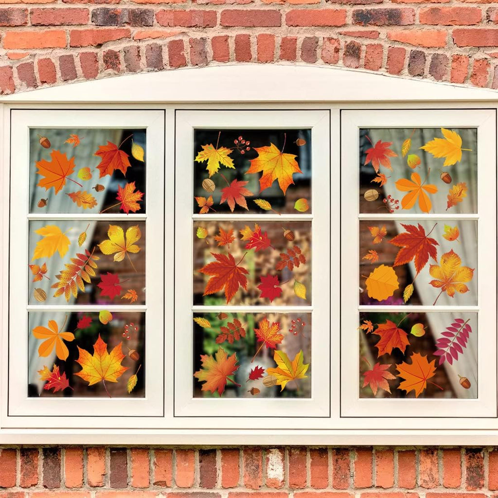 216 Pcs Fall Window Clings Stickers Fall Window Decorations for Fall Autumn Thanksgiving Holiday Glass Window Decorations