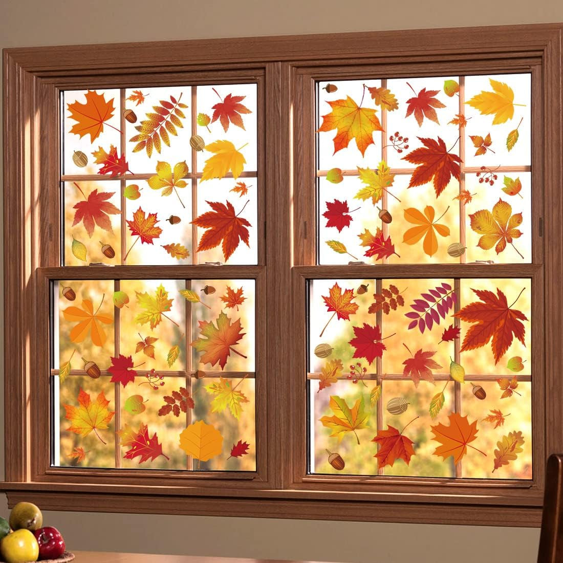 216 Pcs Fall Window Clings Stickers Fall Window Decorations for Fall Autumn Thanksgiving Holiday Glass Window Decorations