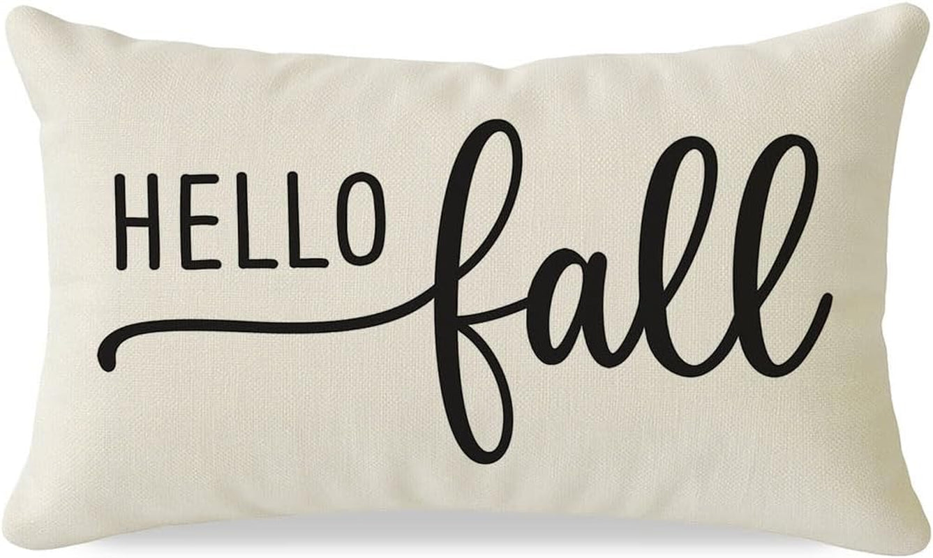 Hello Fall Throw Pillow Covers 12X20, Cream | Farmhouse Fall Decorations for Home Decor, Outdoor Autumn Lumbar Decorative Cushion Case for Living Room Sofa Couch Porch