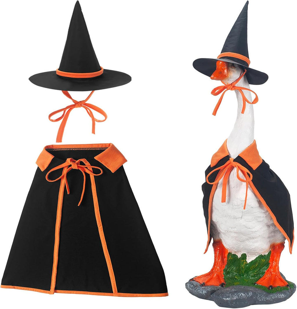 Witch Porch Goose Outfits for 23 Inch, 2 PCS Halloween Cloak Hat | Fits 17In & 23In Geese, Thick Polyester Weather-Ready, Outdoor Porch Yard Decor, Machine Washable, Goose Not Included