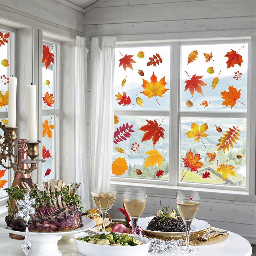 216 Pcs Fall Window Clings Stickers Fall Window Decorations for Fall Autumn Thanksgiving Holiday Glass Window Decorations
