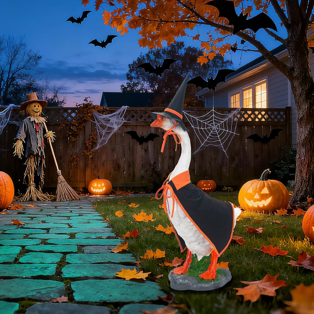 Witch Porch Goose Outfits for 23 Inch, 2 PCS Halloween Cloak Hat | Fits 17In & 23In Geese, Thick Polyester Weather-Ready, Outdoor Porch Yard Decor, Machine Washable, Goose Not Included