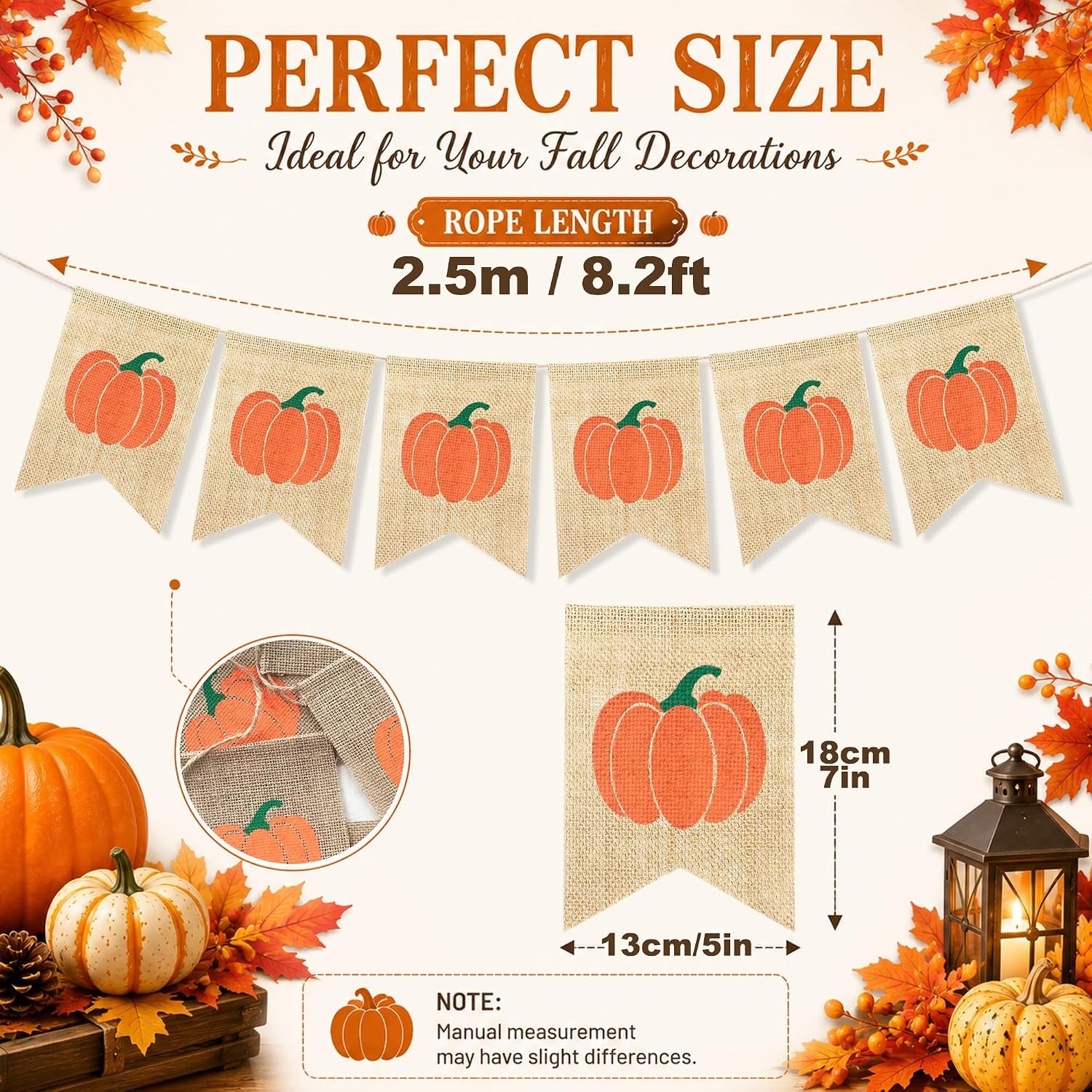 Pumpkin Banner Happy Fall Garland Thanksgiving Day Decorations | Burlap Fall Banner, Fall Baby Shower Decorations, Pumpkin Decorations for Home Fireplace, Fall Garland Harvest Bunting