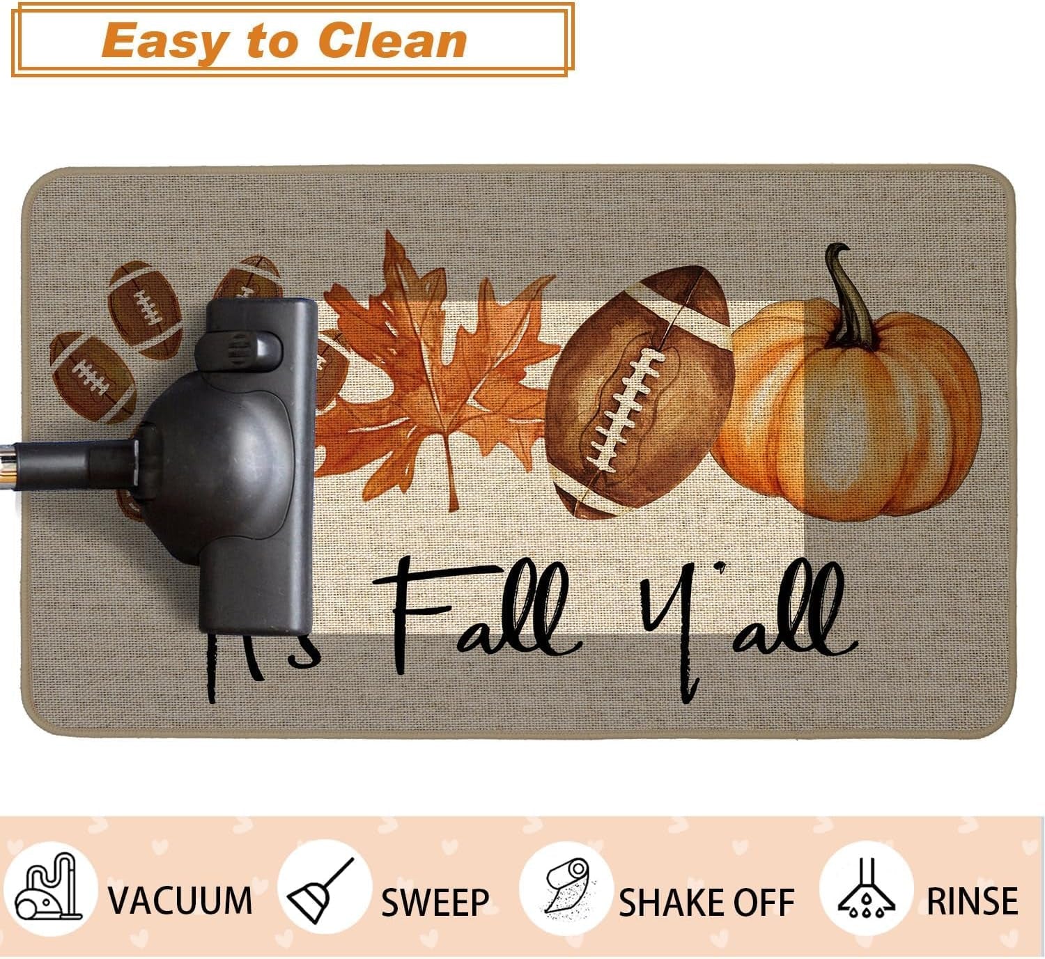 Rugby Pumpkin Fall Kitchen Rugs Set of 2, Football Maple Dog Paw Kitchen Mats for Floor Low-Profile Fall Home Decor 17X29 and 17X47 Inch