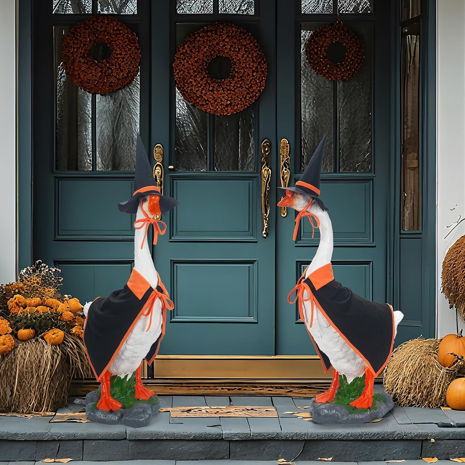 Witch Porch Goose Outfits for 23 Inch, 2 PCS Halloween Cloak Hat | Fits 17In & 23In Geese, Thick Polyester Weather-Ready, Outdoor Porch Yard Decor, Machine Washable, Goose Not Included