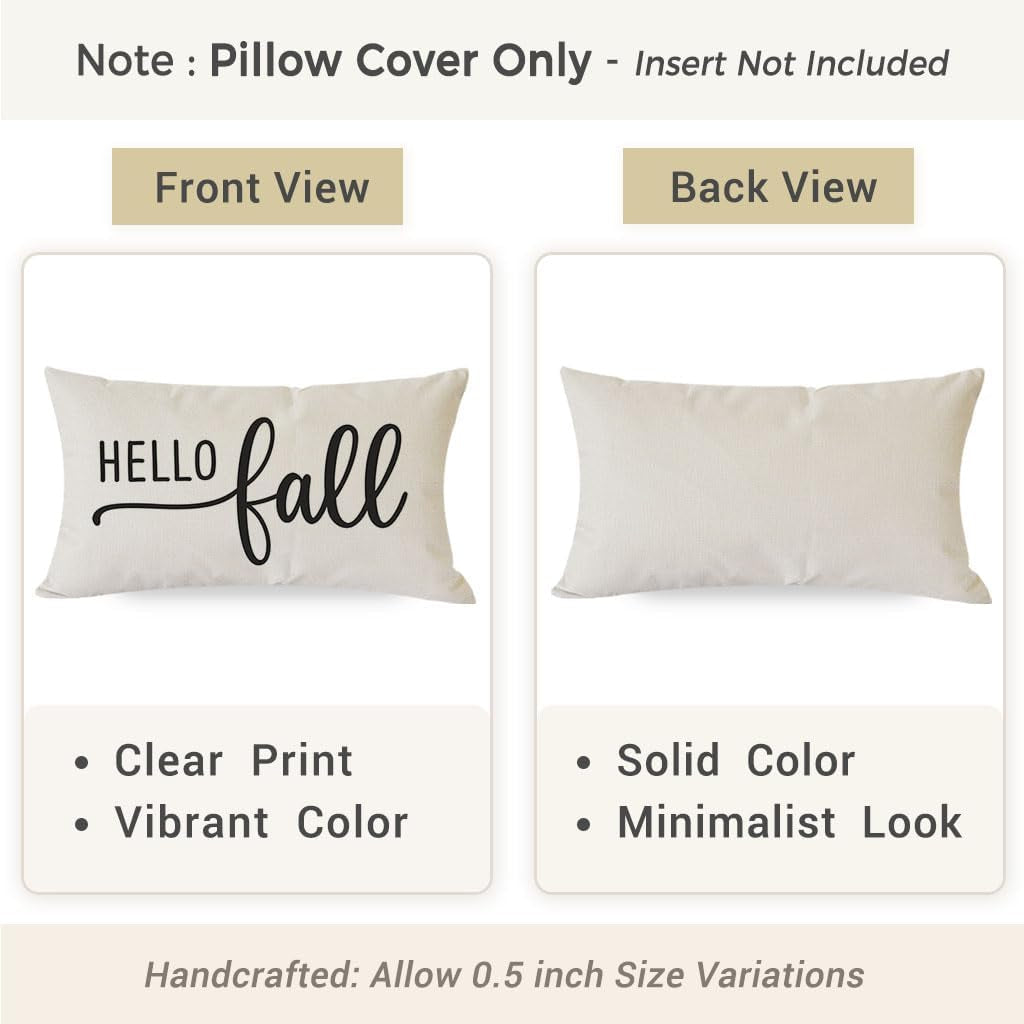 Hello Fall Throw Pillow Covers 12X20, Cream | Farmhouse Fall Decorations for Home Decor, Outdoor Autumn Lumbar Decorative Cushion Case for Living Room Sofa Couch Porch