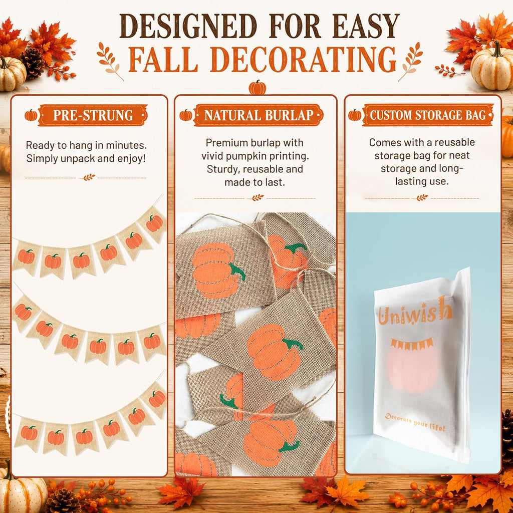 Pumpkin Banner Happy Fall Garland Thanksgiving Day Decorations | Burlap Fall Banner, Fall Baby Shower Decorations, Pumpkin Decorations for Home Fireplace, Fall Garland Harvest Bunting