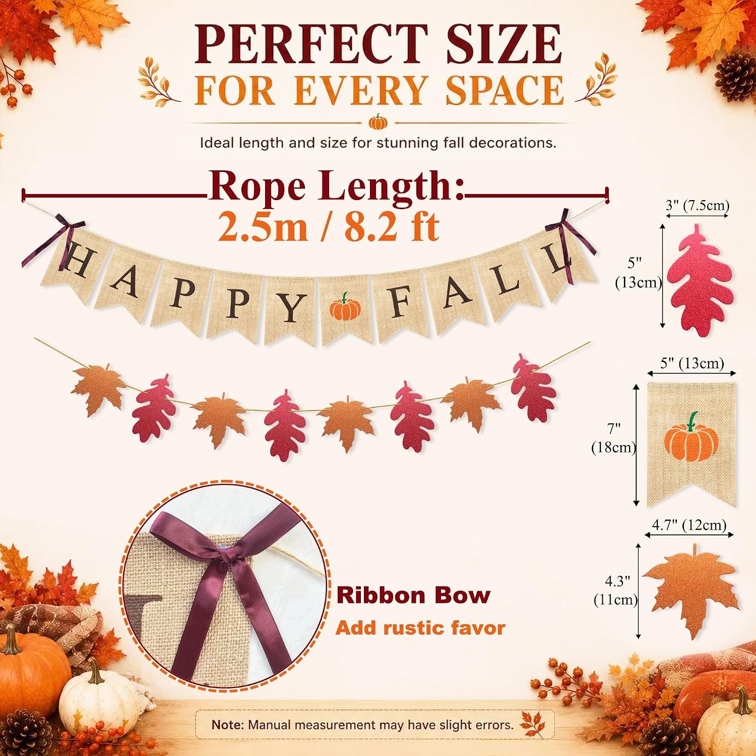 Happy Fall Banner Garland Fall Thanksgiving Mantle Decorations | Burlap Fall Maple Leaves Sign, Thanksgiving Banner, Fall Decorations for Mantle Fireplace, Pumpkin Garland Hanging Bunting