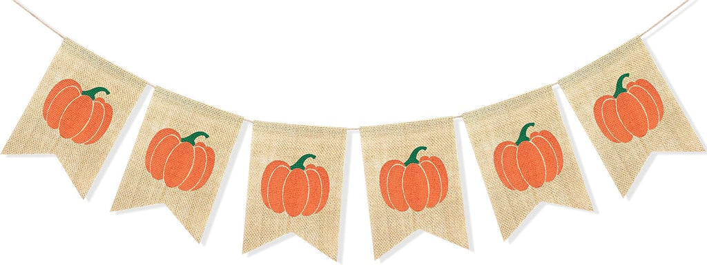 Pumpkin Banner Happy Fall Garland Thanksgiving Day Decorations | Burlap Fall Banner, Fall Baby Shower Decorations, Pumpkin Decorations for Home Fireplace, Fall Garland Harvest Bunting
