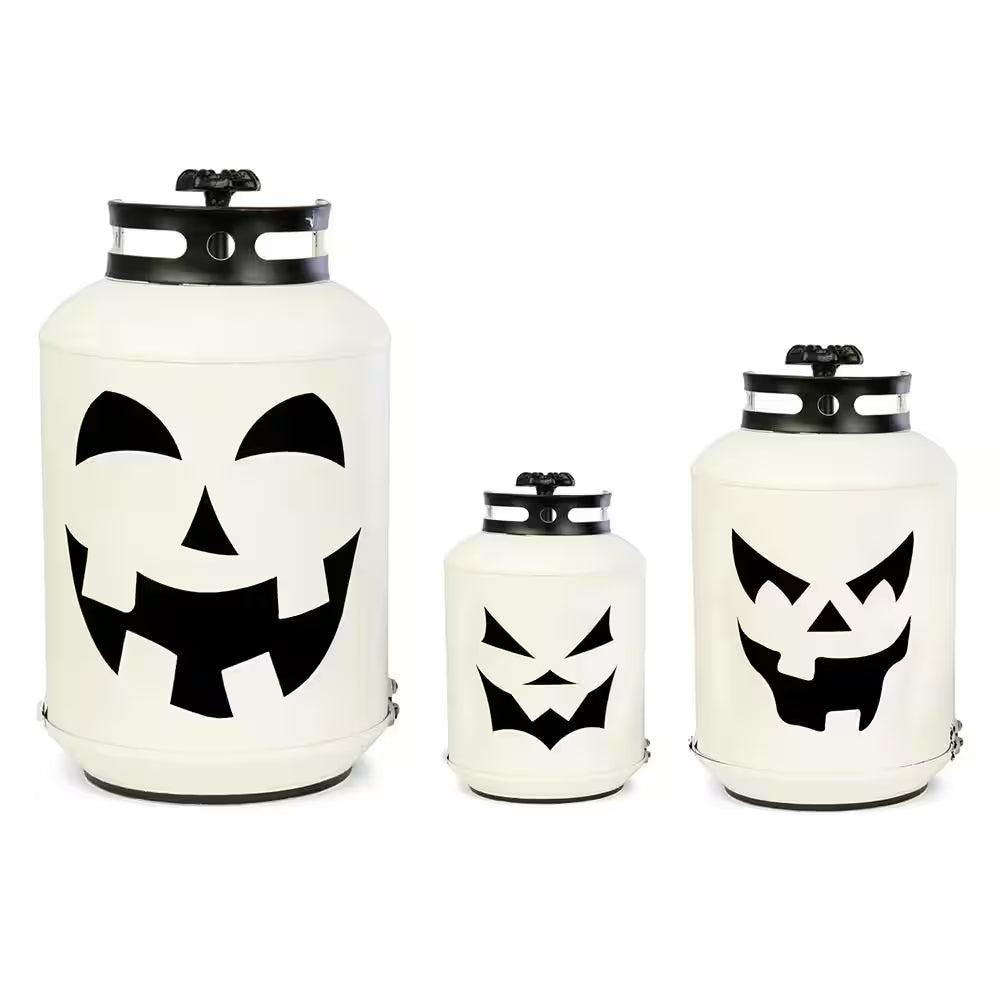 14 In. Halloween White Pumpkin Lanterns - Replica Propane Lanterns (Set of 3)
