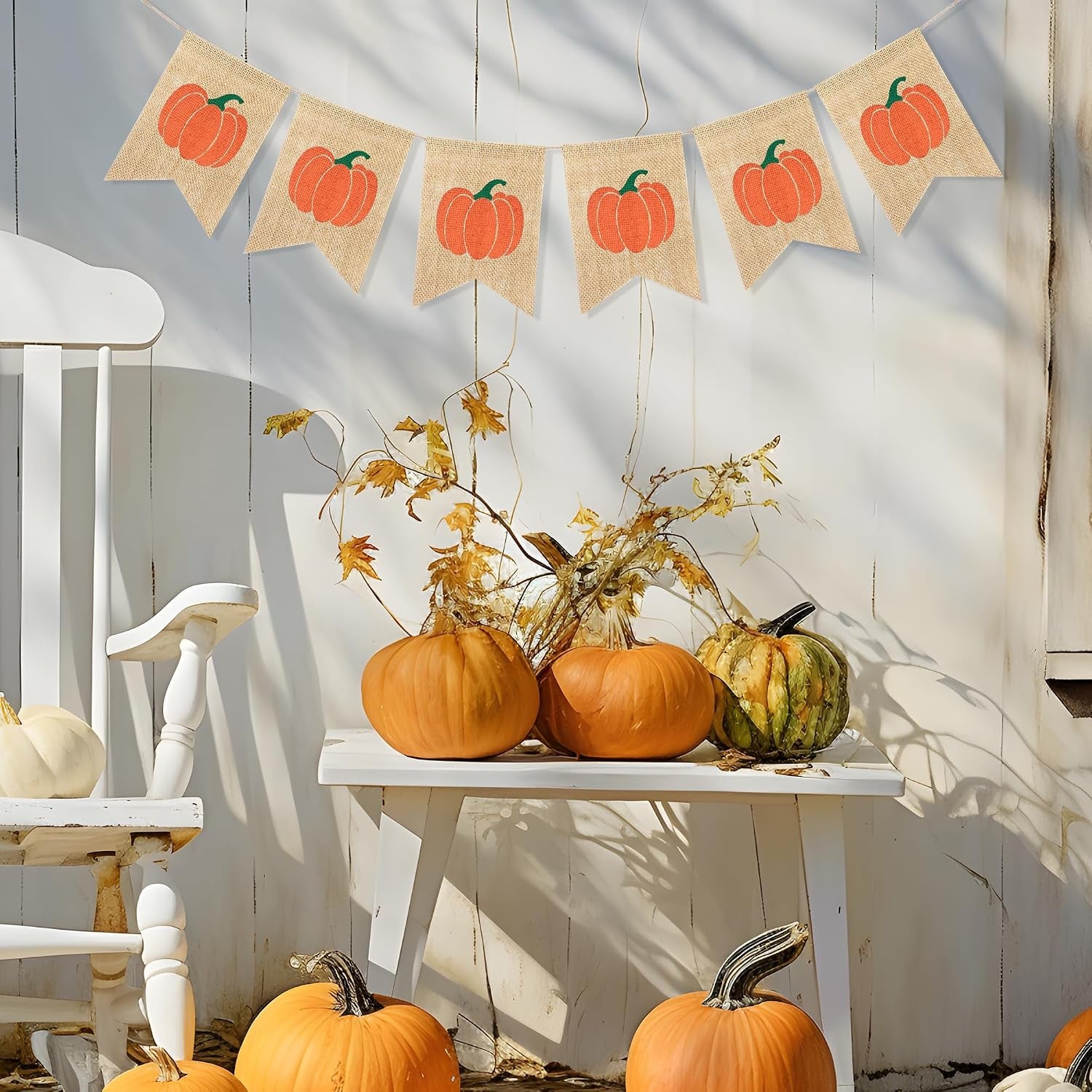 Pumpkin Banner Happy Fall Garland Thanksgiving Day Decorations | Burlap Fall Banner, Fall Baby Shower Decorations, Pumpkin Decorations for Home Fireplace, Fall Garland Harvest Bunting